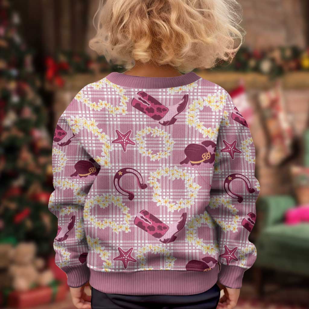 Aloha Hawaii Paniolo Lokelani Rose Palaka Kid Ugly Christmas Sweater Coastal Rodeo LT7 - Polynesian Pride