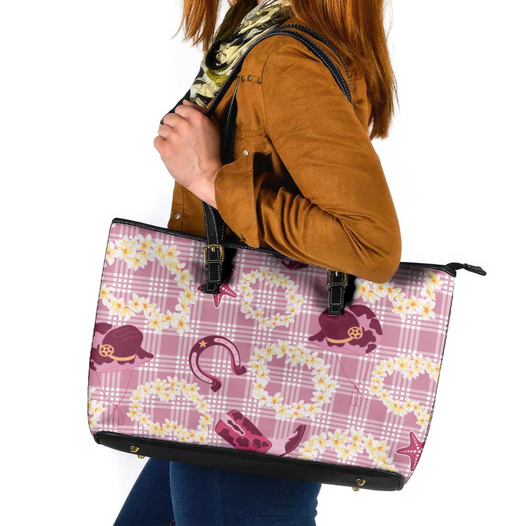 Aloha Hawaii Paniolo Lokelani Rose Palaka Leather Tote Bag Coastal Rodeo LT7 Rose Pink - Polynesian Pride