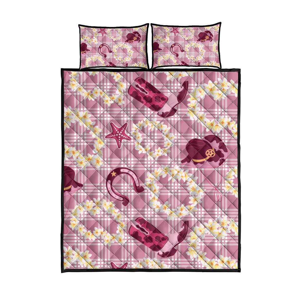 Aloha Hawaii Paniolo Lokelani Rose Palaka Quilt Bed Set Coastal Rodeo - Polynesian Pride