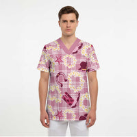 Aloha Hawaii Paniolo Lokelani Rose Palaka Scrub Top Coastal Rodeo - Polynesian Pride