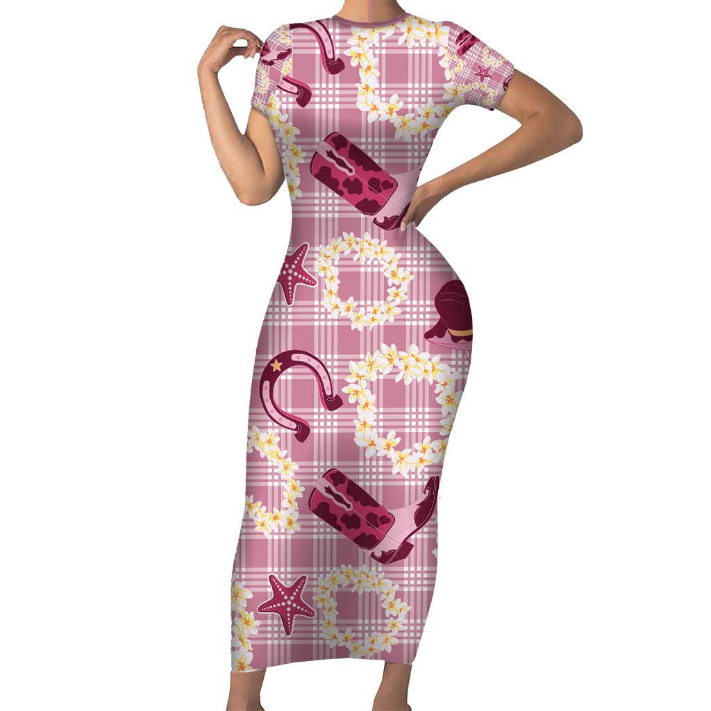 Aloha Hawaii Paniolo Lokelani Rose Palaka Short Sleeve Bodycon Dress Coastal Rodeo - Polynesian Pride