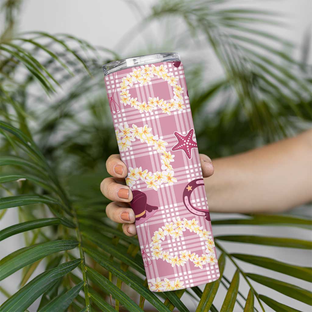Aloha Hawaii Paniolo Lokelani Rose Palaka Skinny Tumbler Coastal Rodeo - Polynesian Pride