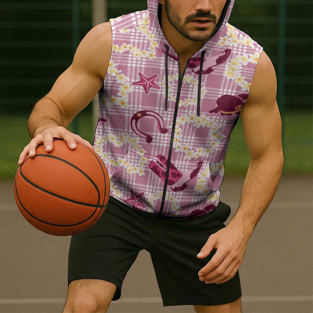 Aloha Hawaii Paniolo Lokelani Rose Palaka Sleeveless Zip Hoodie Coastal Rodeo LT7