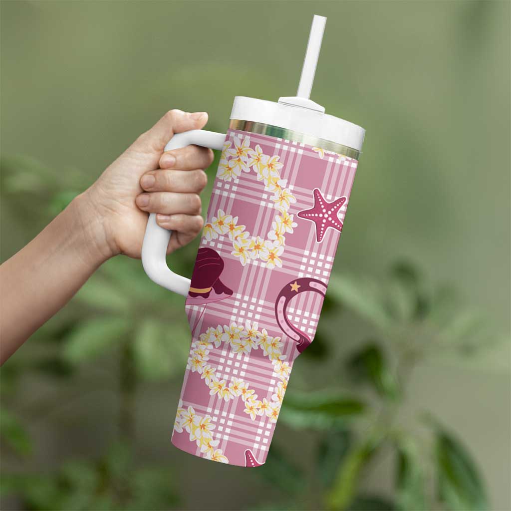 Aloha Hawaii Paniolo Lokelani Rose Palaka Tumbler With Handle Coastal Rodeo - Polynesian Pride
