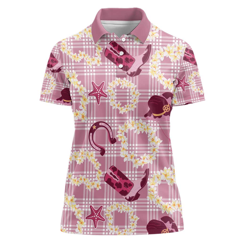 Aloha Hawaii Paniolo Lokelani Rose Palaka Women Polo Shirt Coastal Rodeo - Polynesian Pride