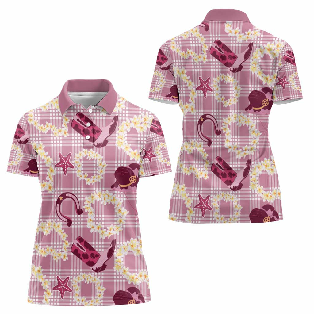 Aloha Hawaii Paniolo Lokelani Rose Palaka Women Polo Shirt Coastal Rodeo - Polynesian Pride