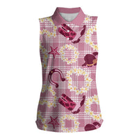 Aloha Hawaii Paniolo Lokelani Rose Palaka Women Sleeveless Polo Shirt Coastal Rodeo - Polynesian Pride