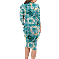 Aloha Hawaii Paniolo Teal Palaka Family Matching Long Sleeve Bodycon Dress and Hawaiian Shirt Coastal Rodeo LT7 - Polynesian Pride