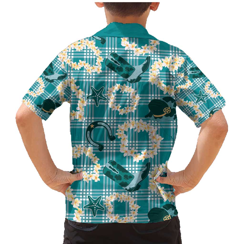 Aloha Hawaii Paniolo Teal Palaka Family Matching Mermaid Dress and Hawaiian Shirt Coastal Rodeo LT7 - Polynesian Pride