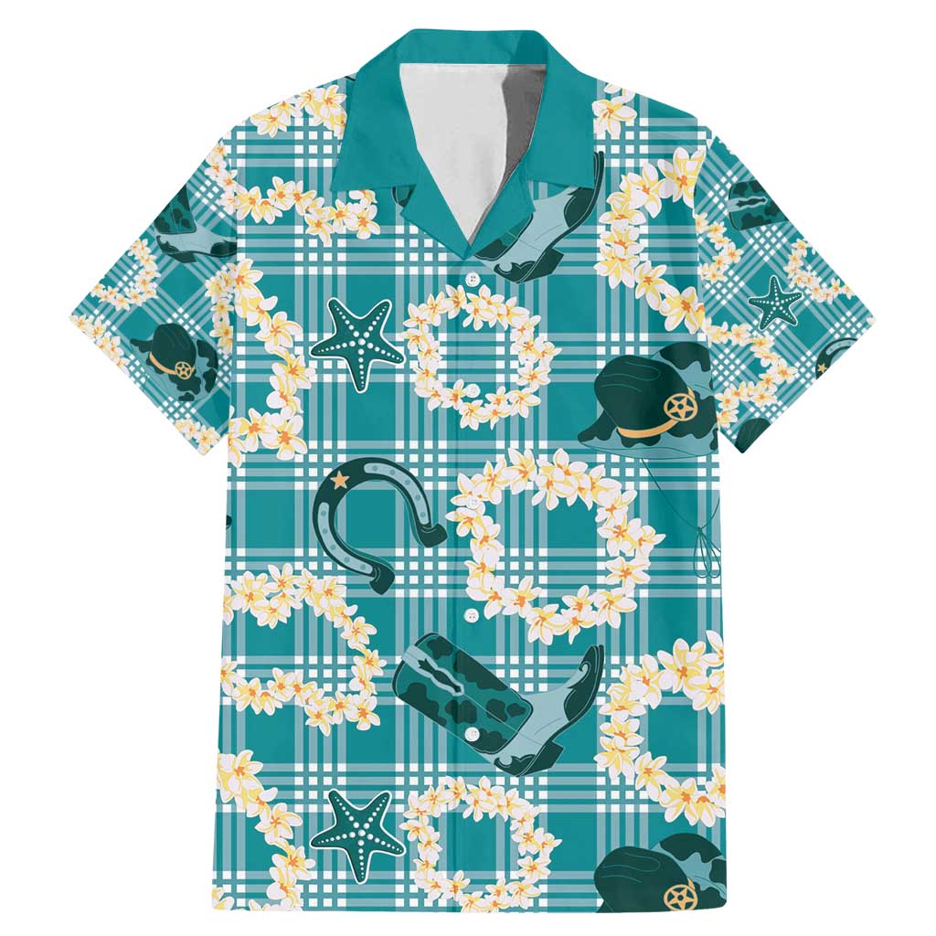 Aloha Hawaii Paniolo Teal Palaka Family Matching Mermaid Dress and Hawaiian Shirt Coastal Rodeo LT7 Dad's Shirt - Short Sleeve Teal - Polynesian Pride