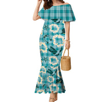 Aloha Hawaii Paniolo Teal Palaka Family Matching Mermaid Dress and Hawaiian Shirt Coastal Rodeo LT7 Mom's Dress Teal - Polynesian Pride