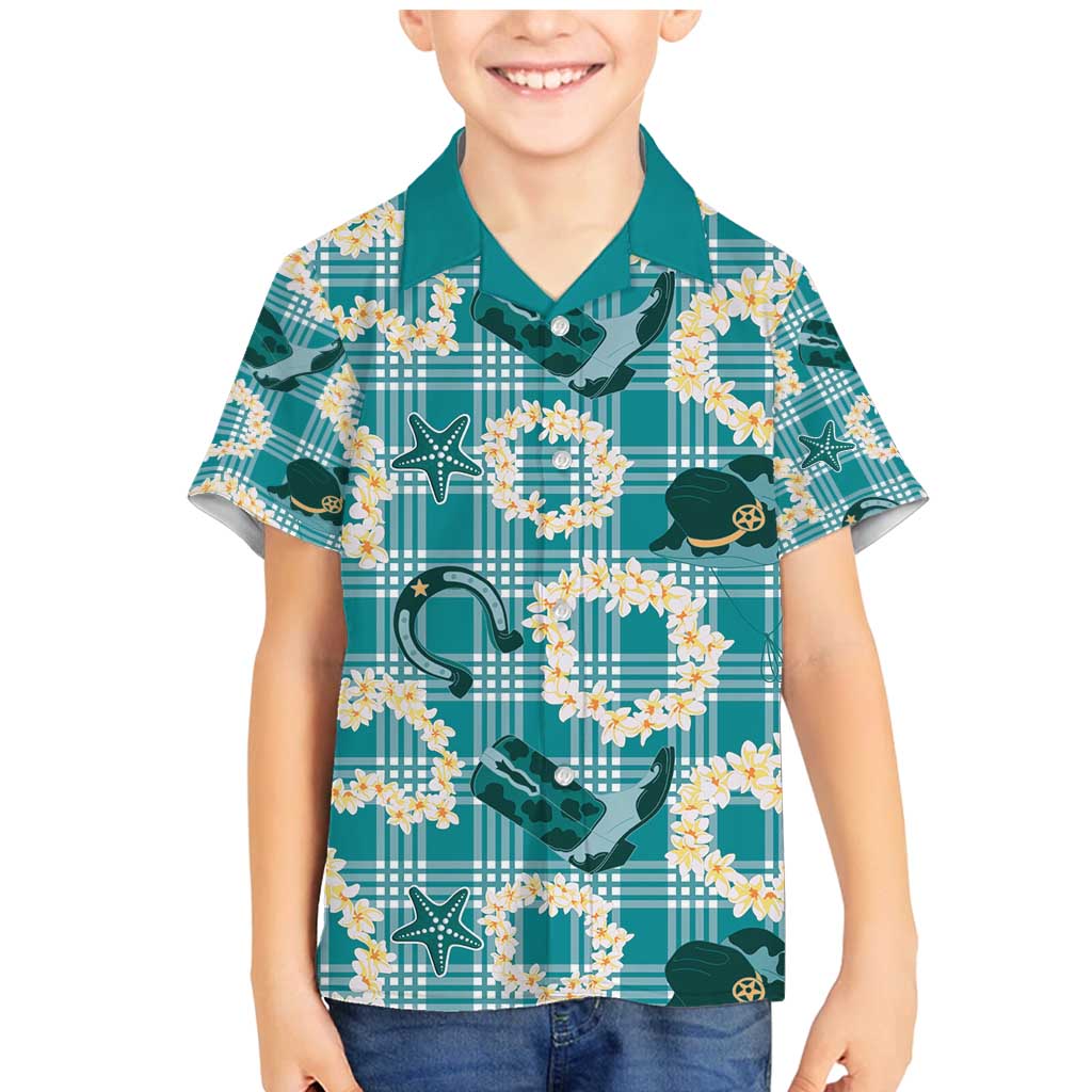 Aloha Hawaii Paniolo Teal Palaka Family Matching Mermaid Dress and Hawaiian Shirt Coastal Rodeo LT7 Son's Shirt Teal - Polynesian Pride