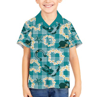 Aloha Hawaii Paniolo Teal Palaka Family Matching Off The Shoulder Long Sleeve Dress and Hawaiian Shirt Coastal Rodeo LT7 Son's Shirt Teal - Polynesian Pride