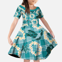Aloha Hawaii Paniolo Teal Palaka Family Matching Off Shoulder Maxi Dress and Hawaiian Shirt Coastal Rodeo LT7 Daughter's Dress Teal - Polynesian Pride