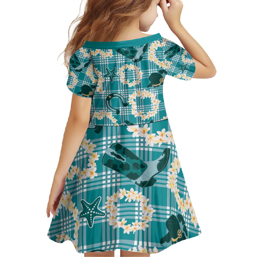 Aloha Hawaii Paniolo Teal Palaka Family Matching Off Shoulder Maxi Dress and Hawaiian Shirt Coastal Rodeo LT7 - Polynesian Pride