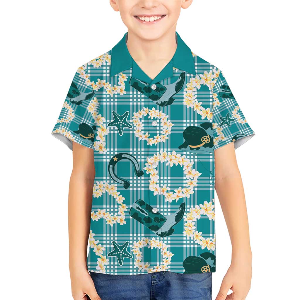Aloha Hawaii Paniolo Teal Palaka Family Matching Short Sleeve Bodycon Dress and Hawaiian Shirt Coastal Rodeo LT7 Son's Shirt Teal - Polynesian Pride