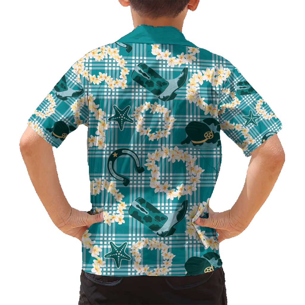 Aloha Hawaii Paniolo Teal Palaka Family Matching Summer Maxi Dress and Hawaiian Shirt Coastal Rodeo LT7 - Polynesian Pride