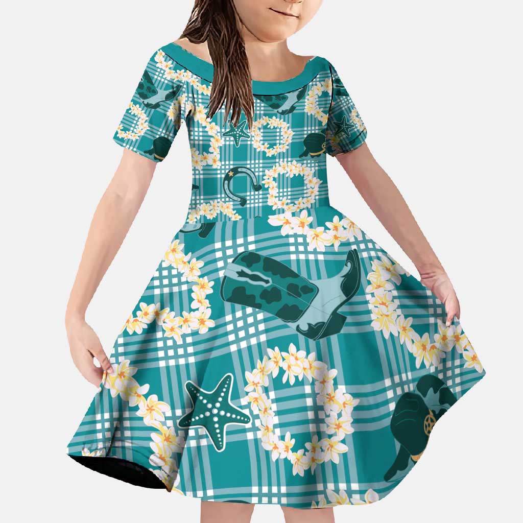 Aloha Hawaii Paniolo Teal Palaka Family Matching Tank Maxi Dress and Hawaiian Shirt Coastal Rodeo LT7 Daughter's Dress Teal - Polynesian Pride