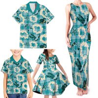 Aloha Hawaii Paniolo Teal Palaka Family Matching Tank Maxi Dress and Hawaiian Shirt Coastal Rodeo LT7 - Polynesian Pride