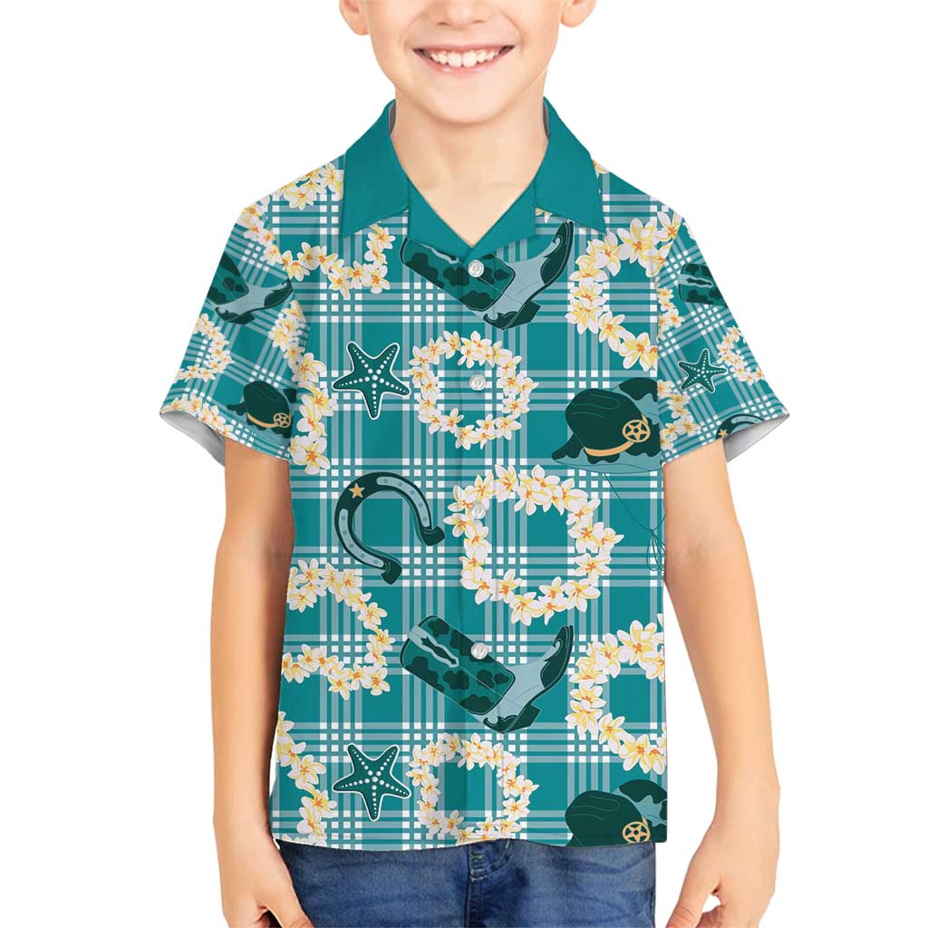 Aloha Hawaii Paniolo Teal Palaka Family Matching Tank Maxi Dress and Hawaiian Shirt Coastal Rodeo LT7 Son's Shirt Teal - Polynesian Pride