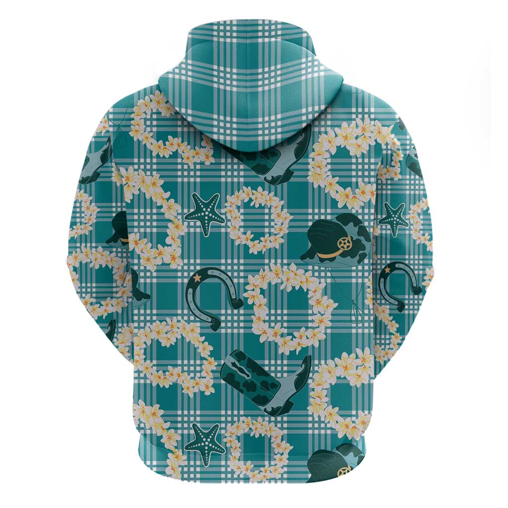 Aloha Hawaii Paniolo Teal Palaka Hoodie Coastal Rodeo - Polynesian Pride