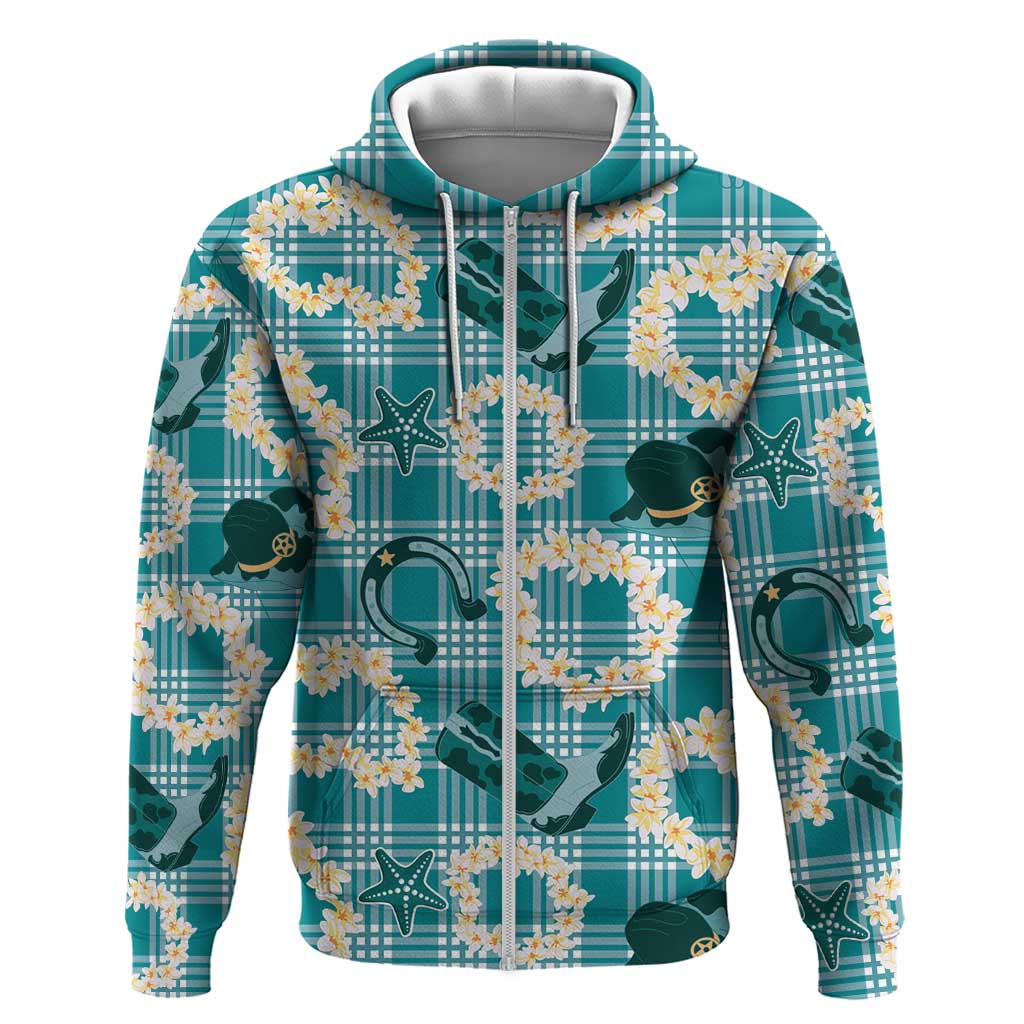 Aloha Hawaii Paniolo Teal Palaka Hoodie Coastal Rodeo - Polynesian Pride