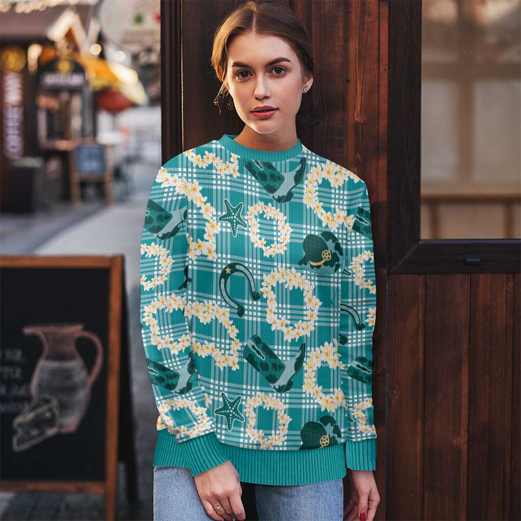Aloha Hawaii Paniolo Teal Palaka Ugly Christmas Sweater Coastal Rodeo - Polynesian Pride