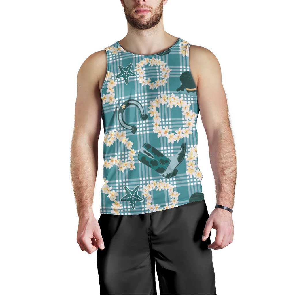 Aloha Hawaii Paniolo Teal Palaka Men Tank Top Coastal Rodeo - Polynesian Pride
