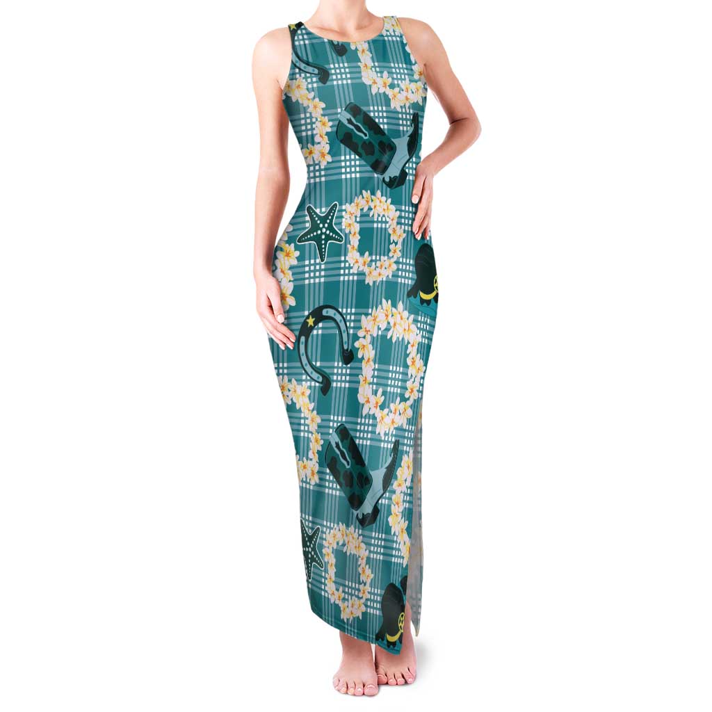 Aloha Hawaii Paniolo Teal Palaka Tank Maxi Dress Coastal Rodeo LT7 Women Teal - Polynesian Pride
