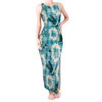 Aloha Hawaii Paniolo Teal Palaka Tank Maxi Dress Coastal Rodeo LT7 Women Teal - Polynesian Pride