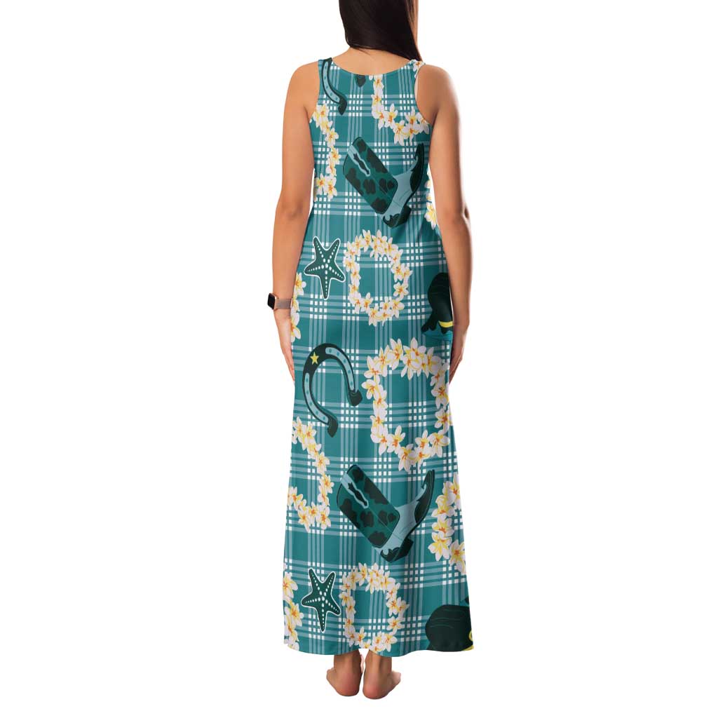 Aloha Hawaii Paniolo Teal Palaka Tank Maxi Dress Coastal Rodeo LT7 - Polynesian Pride