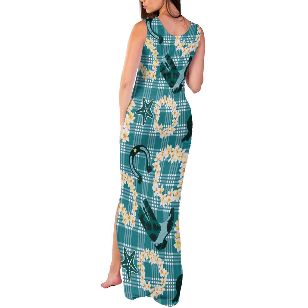 Aloha Hawaii Paniolo Teal Palaka Tank Maxi Dress Coastal Rodeo LT7 - Polynesian Pride