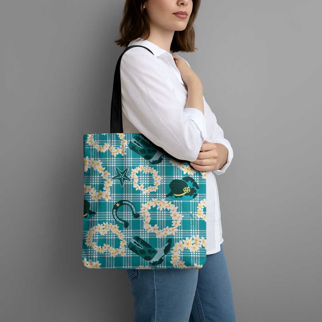 Aloha Hawaii Paniolo Teal Palaka Tote Bag Coastal Rodeo - Polynesian Pride