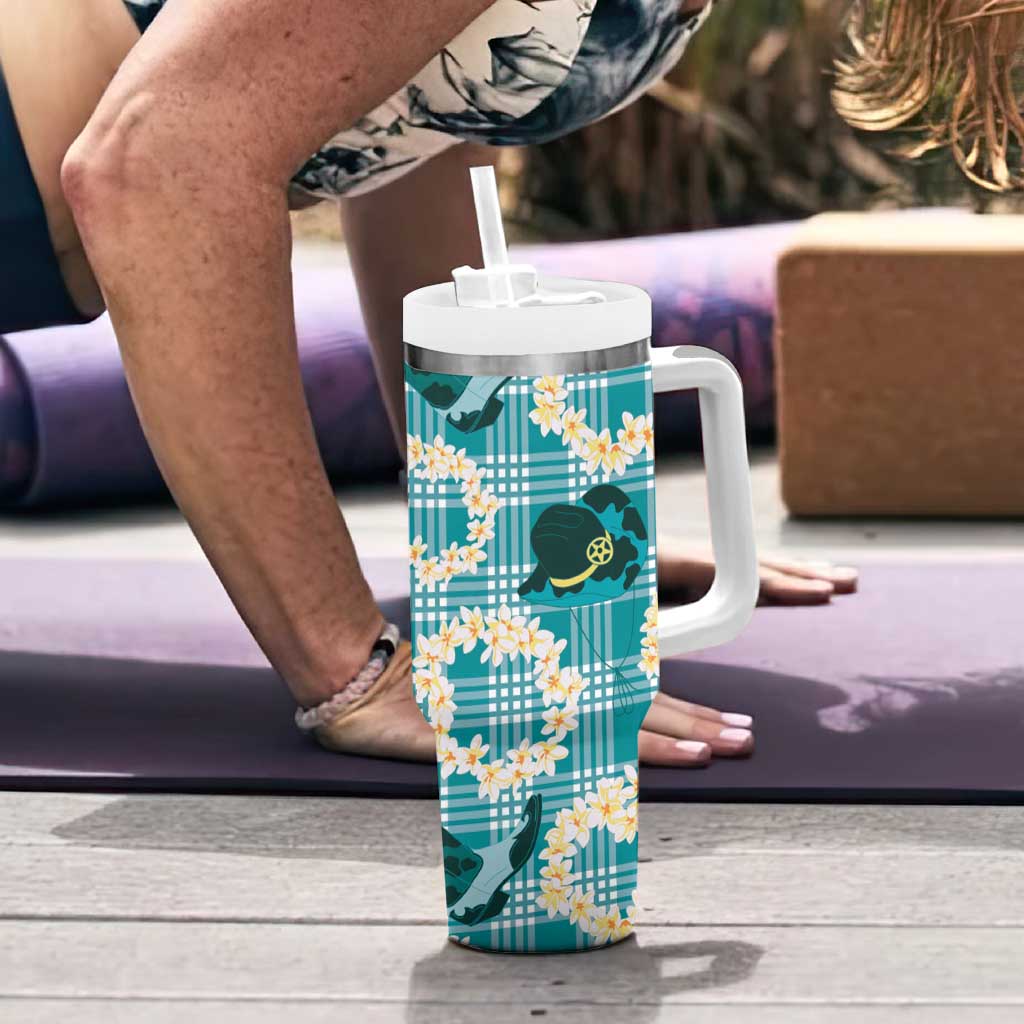 Aloha Hawaii Paniolo Teal Palaka Tumbler With Handle Coastal Rodeo - Polynesian Pride