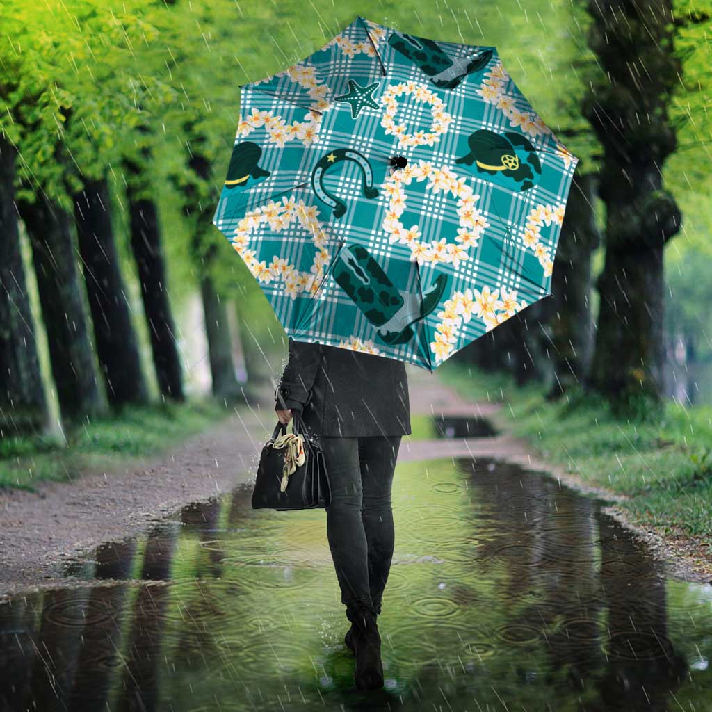 Aloha Hawaii Paniolo Teal Palaka Umbrella Coastal Rodeo - Polynesian Pride