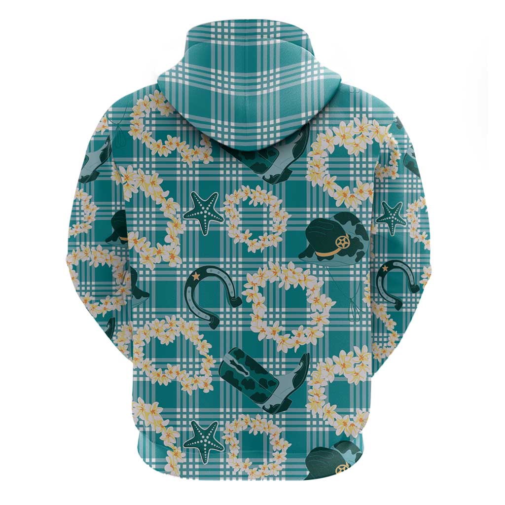 Aloha Hawaii Paniolo Teal Palaka Zip Hoodie Coastal Rodeo - Polynesian Pride