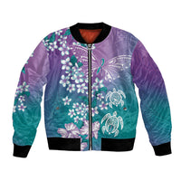 Dreamy Butterfly Polynesian Purple Teal Tribal Art Bomber Jacket Floral Vibes LT7 Unisex Purple Teal - Polynesian Pride