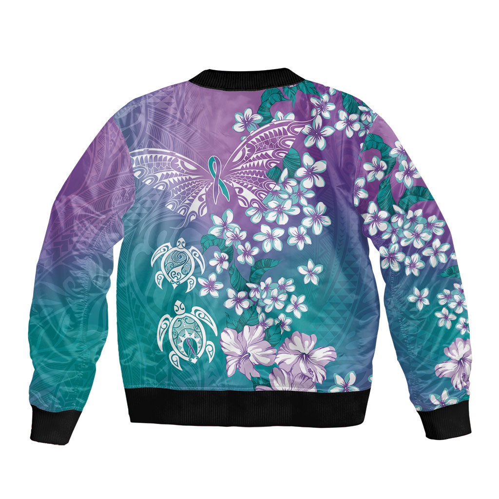 Dreamy Butterfly Polynesian Purple Teal Tribal Art Bomber Jacket Floral Vibes LT7 - Polynesian Pride