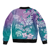 Dreamy Butterfly Polynesian Purple Teal Tribal Art Bomber Jacket Floral Vibes LT7 - Polynesian Pride