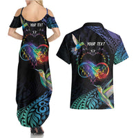 Polynesian Cancers Awareness Couples Matching Summer Maxi Dress and Hawaiian Shirt Hummingbird - Fly High Until We Meet Again