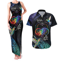 Polynesian Cancers Awareness Couples Matching Tank Maxi Dress and Hawaiian Shirt Hummingbird - Fly High Until We Meet Again