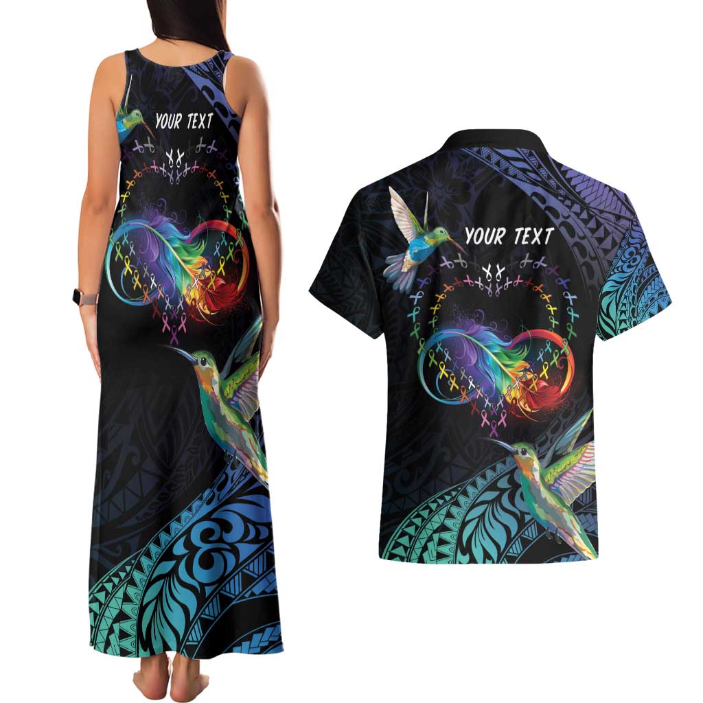 Polynesian Cancers Awareness Couples Matching Tank Maxi Dress and Hawaiian Shirt Hummingbird - Fly High Until We Meet Again