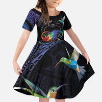 Polynesian Cancers Awareness Family Matching Long Sleeve Bodycon Dress and Hawaiian Shirt Hummingbird - Fly High Until We Meet Again LT7 Daughter's Dress Colorful - Polynesian Pride