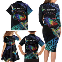 Polynesian Cancers Awareness Family Matching Long Sleeve Bodycon Dress and Hawaiian Shirt Hummingbird - Fly High Until We Meet Again LT7 - Polynesian Pride