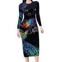 Polynesian Cancers Awareness Family Matching Long Sleeve Bodycon Dress and Hawaiian Shirt Hummingbird - Fly High Until We Meet Again LT7 Mom's Dress Colorful - Polynesian Pride