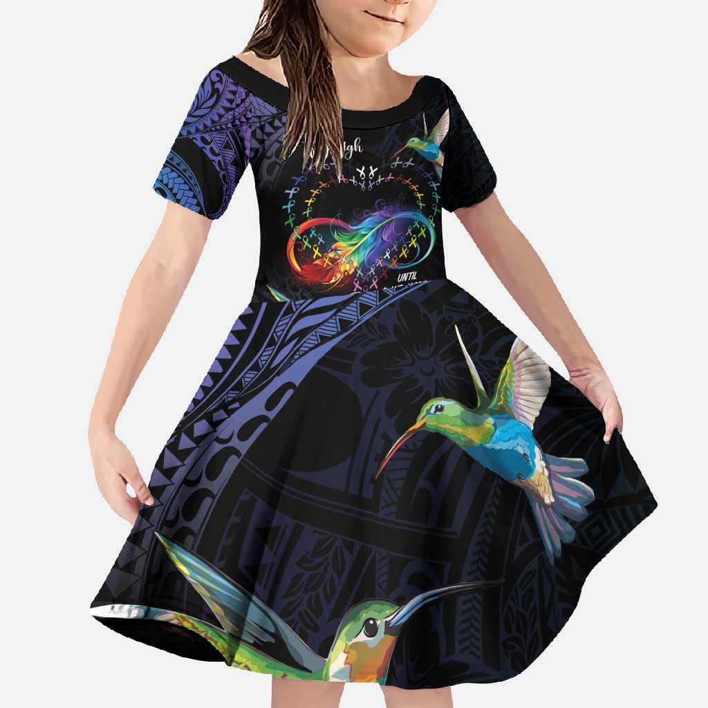 Polynesian Cancers Awareness Family Matching Mermaid Dress and Hawaiian Shirt Hummingbird - Fly High Until We Meet Again LT7 Daughter's Dress Colorful - Polynesian Pride