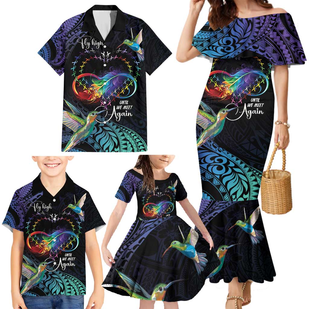 Polynesian Cancers Awareness Family Matching Mermaid Dress and Hawaiian Shirt Hummingbird - Fly High Until We Meet Again LT7 - Polynesian Pride