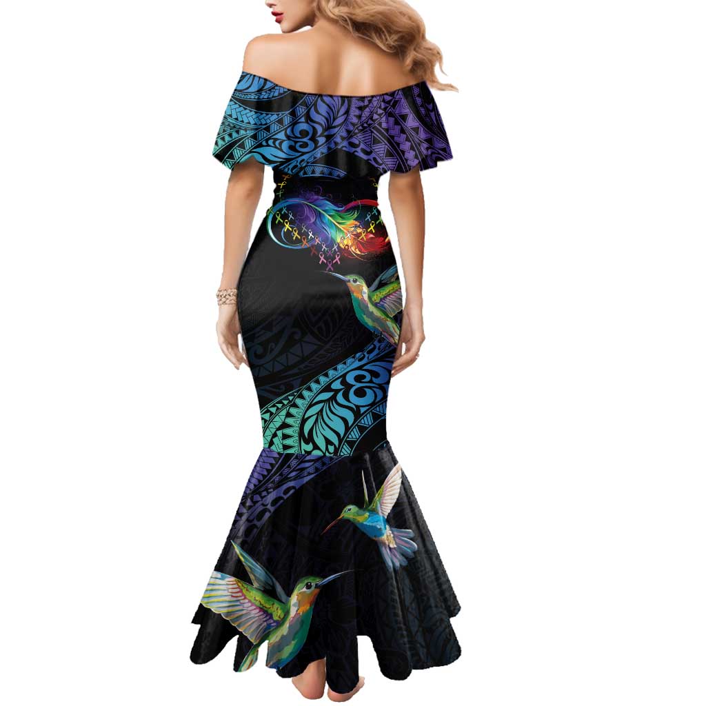 Polynesian Cancers Awareness Family Matching Mermaid Dress and Hawaiian Shirt Hummingbird - Fly High Until We Meet Again LT7 - Polynesian Pride