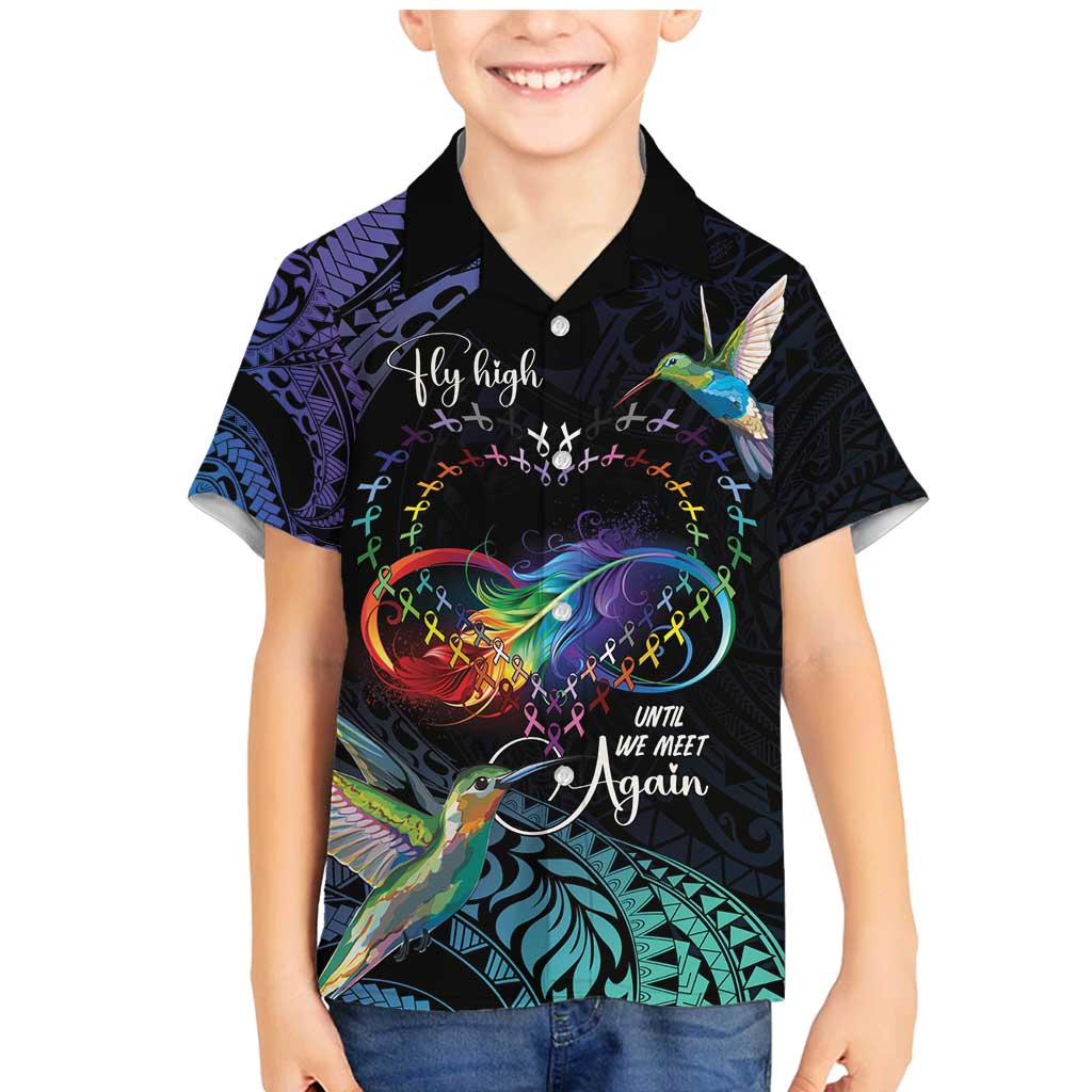 Polynesian Cancers Awareness Family Matching Mermaid Dress and Hawaiian Shirt Hummingbird - Fly High Until We Meet Again LT7 Son's Shirt Colorful - Polynesian Pride