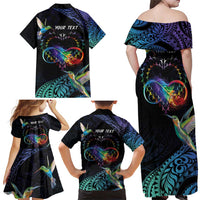 Polynesian Cancers Awareness Family Matching Off Shoulder Maxi Dress and Hawaiian Shirt Hummingbird - Fly High Until We Meet Again LT7 - Polynesian Pride